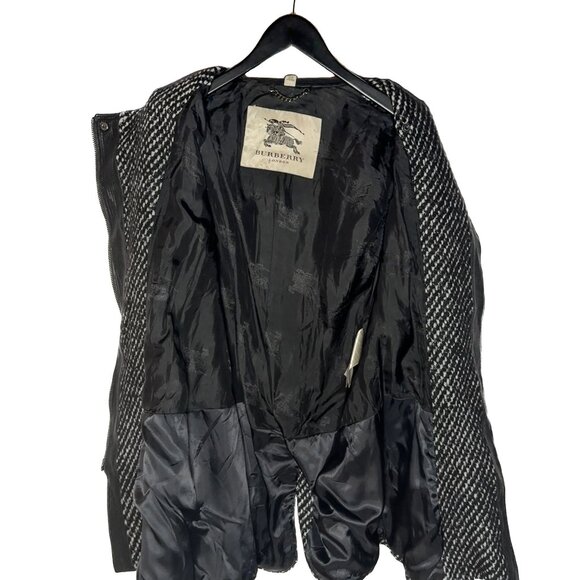 Burberry Black Leather Sleeves Wool Tweed Coat - Picture 6 of 15